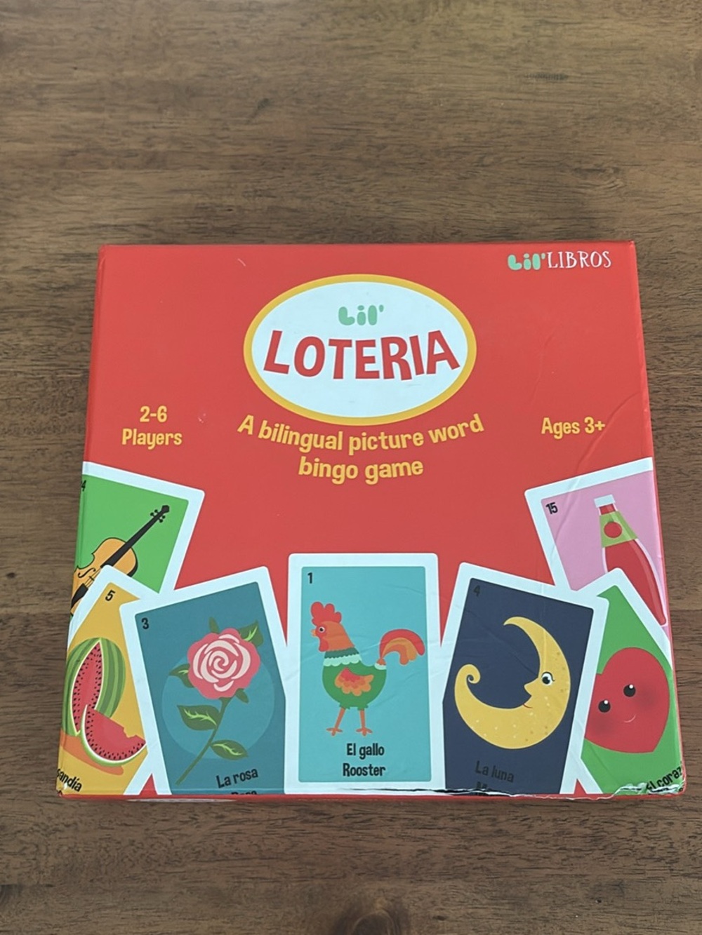 Lil' Loteria Bilingual Picture Word Bingo Game - Red